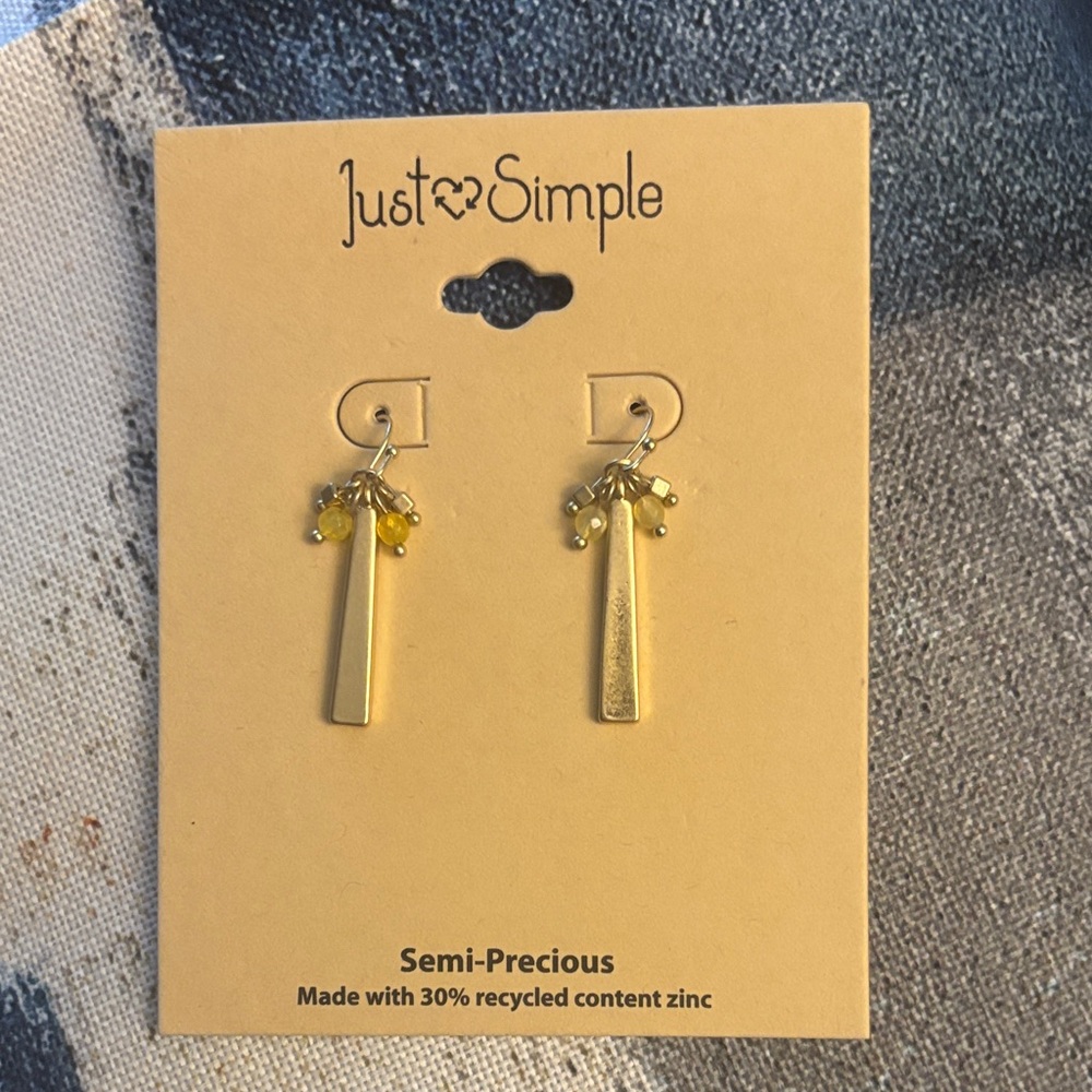Simple Gold Bar Dangle Earrings with Yellow Beads